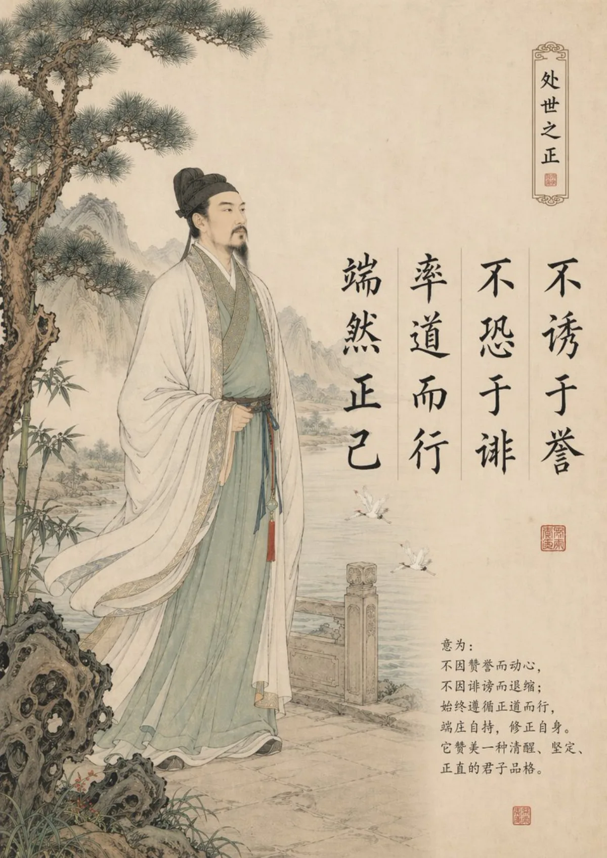 Traditional Chinese Gongbi Art with Quote - Studio-Grade Style