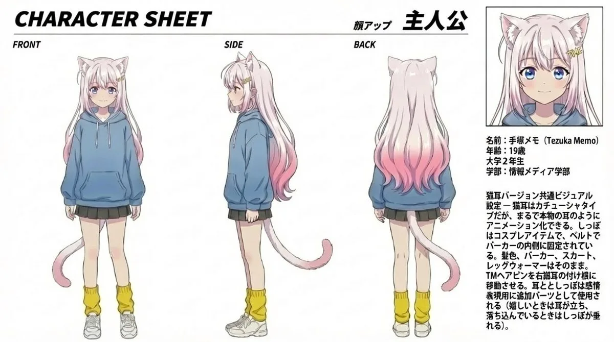 Modern Anime Cat Girl Character Sheet