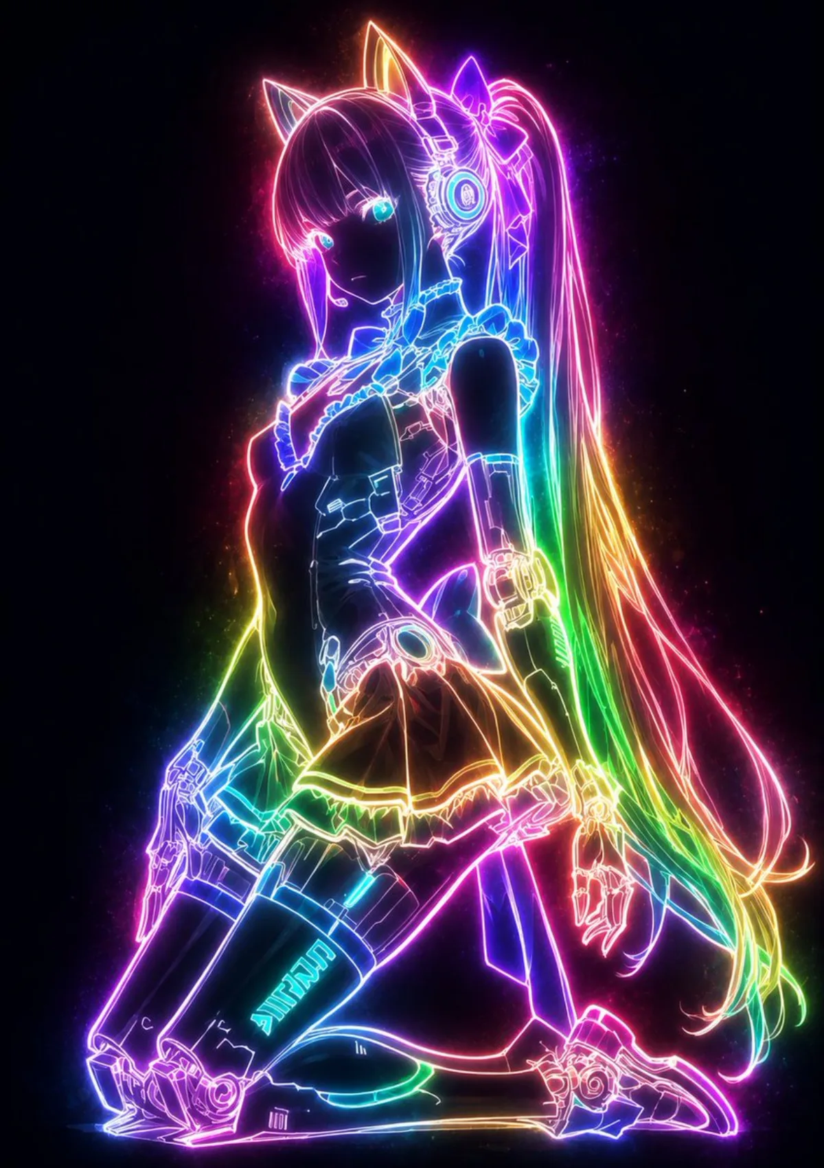 Anime Archetype Grid Poster with Glowing Outlines