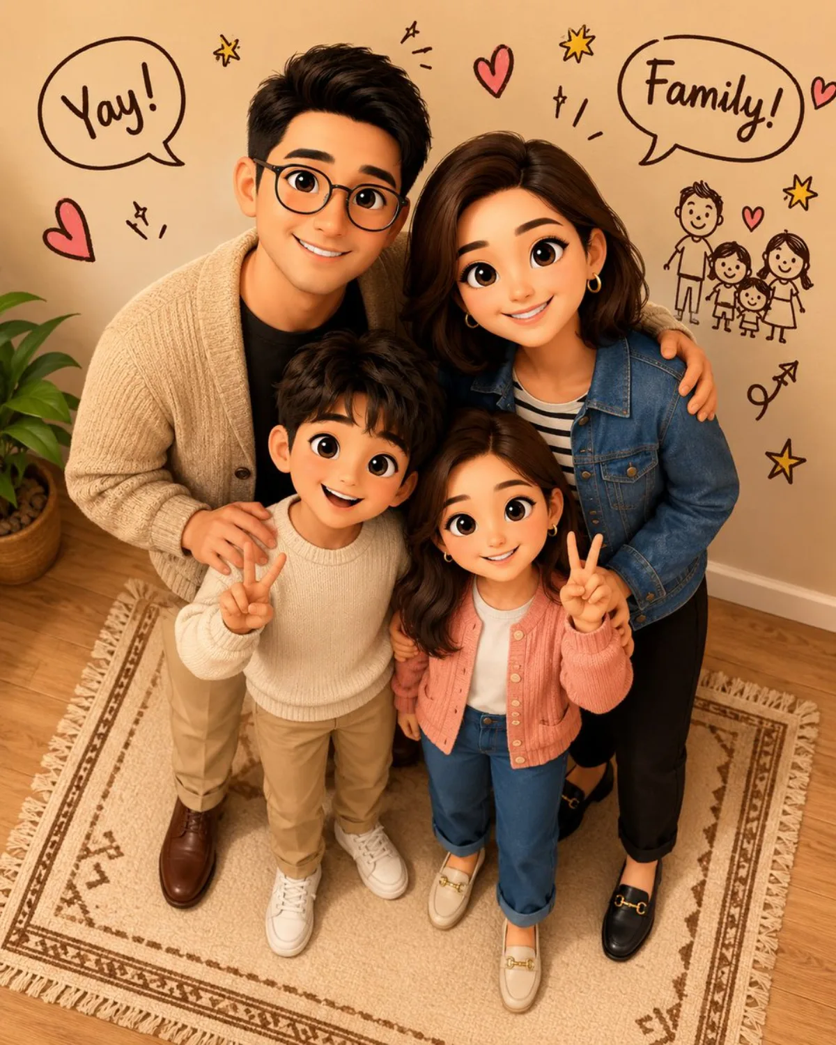 Stylized 3D Animated Family Portrait (Premium)