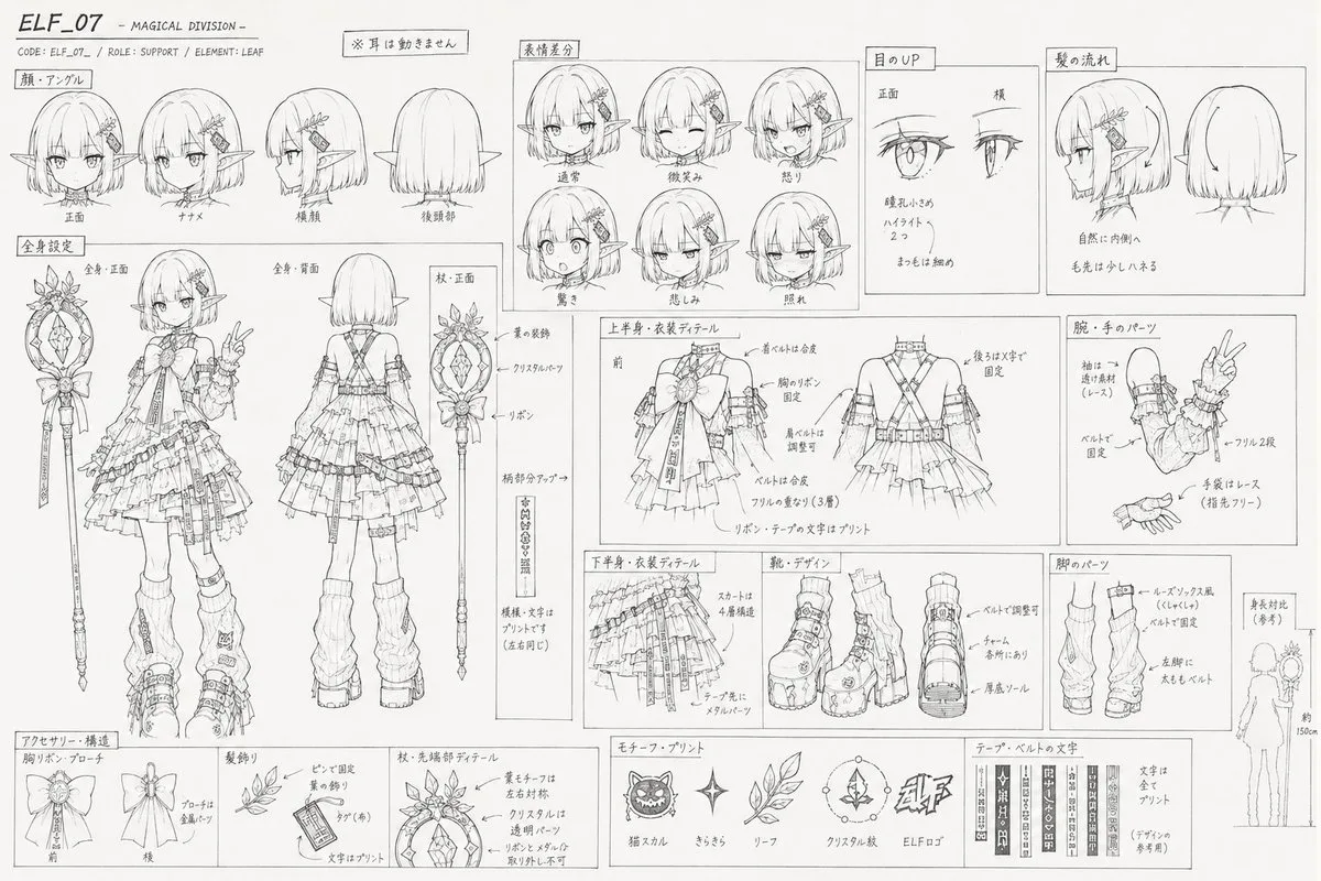 Anime Character Line Art Sheet - Modern Style