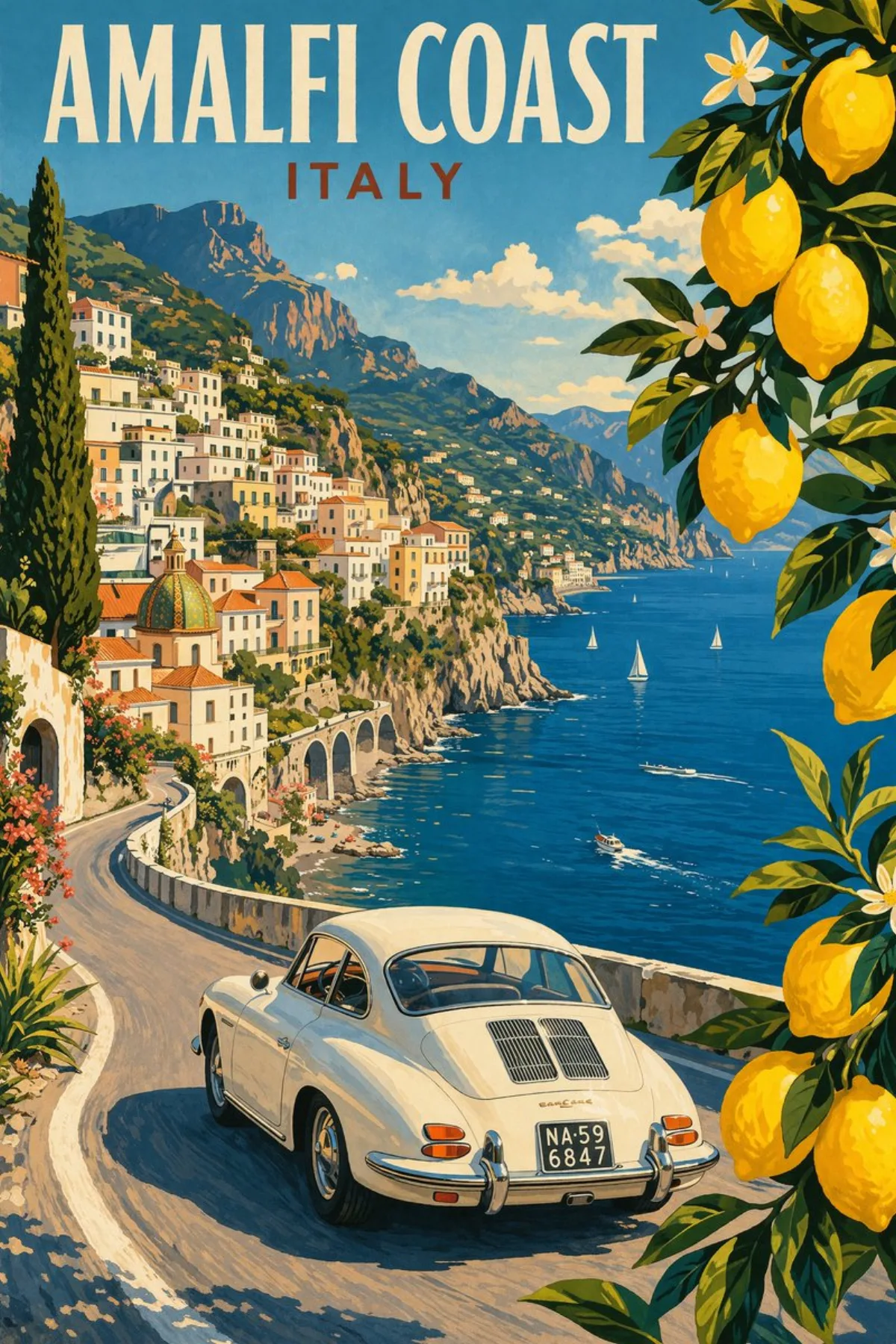 Amalfi Coast Vintage Travel Poster - Crafted Style
