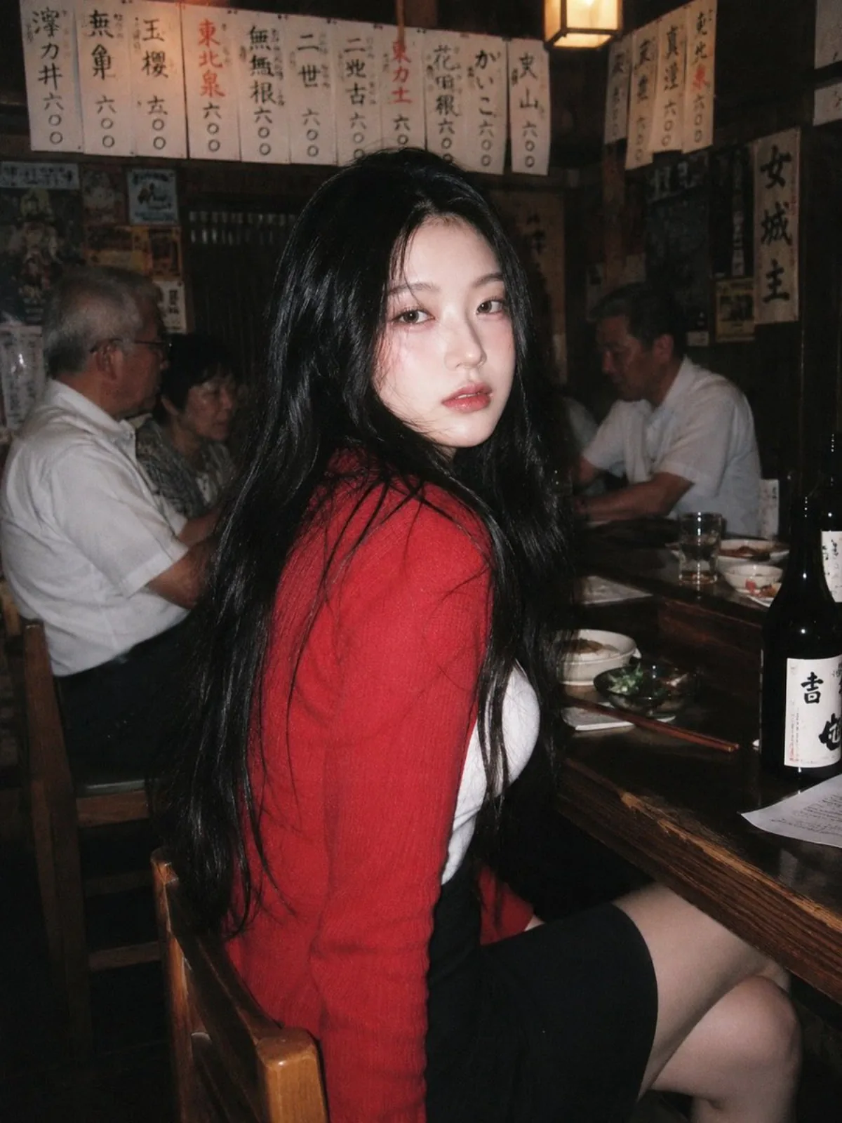 Studio-Grade 90s Izakaya Flash Portrait