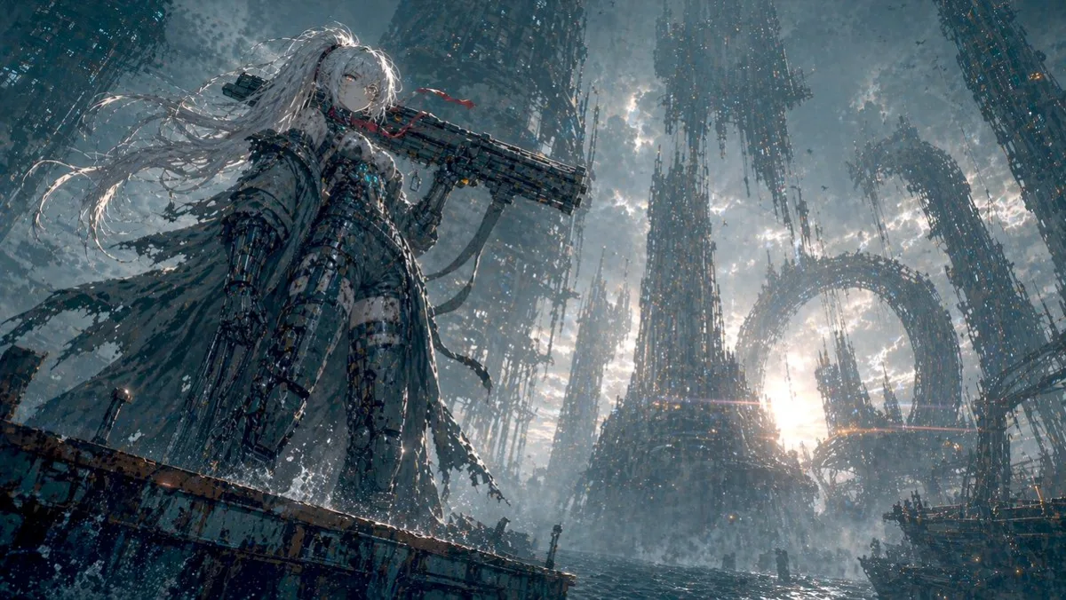 Mecha Girl on Rusted Platform