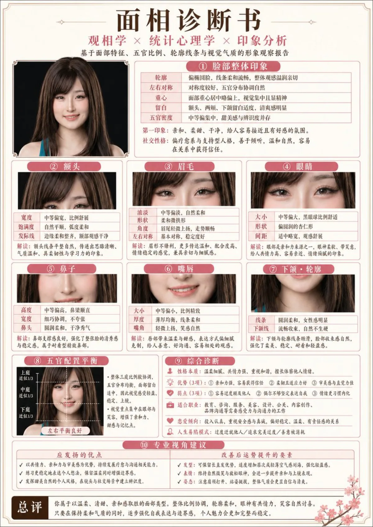 Studio-Grade Japanese-Style Facial Analysis Diagnostic Poster