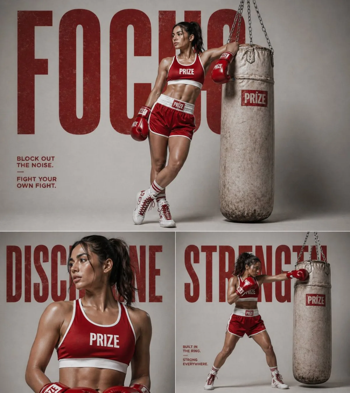 A Hero 3-panel fitness boxing poster prompt