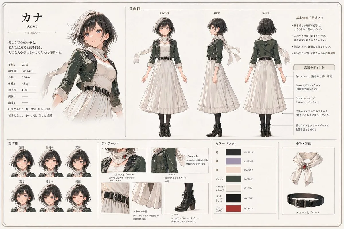 Kana Anime Character Reference Sheet