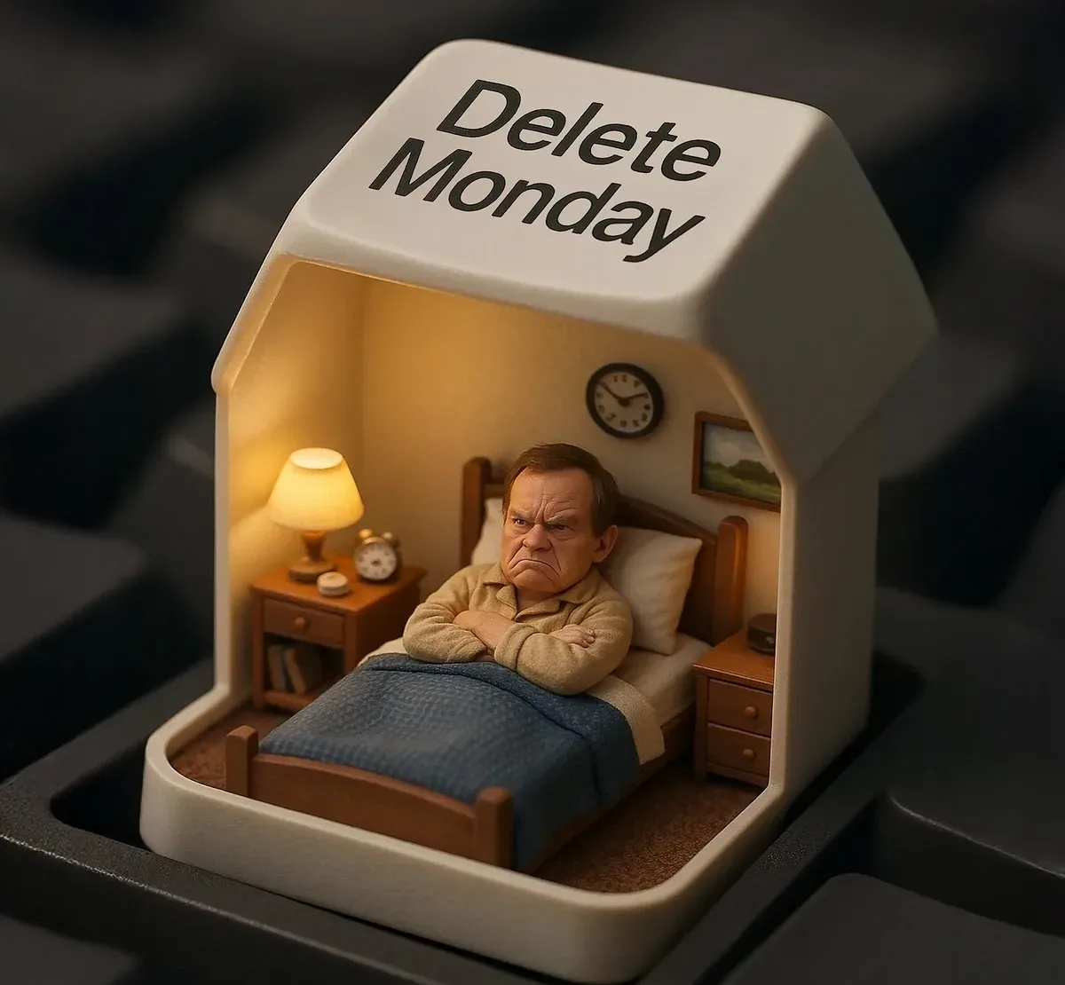 Intricate Photographic Image Of A Miniature Person In Bed Feeling