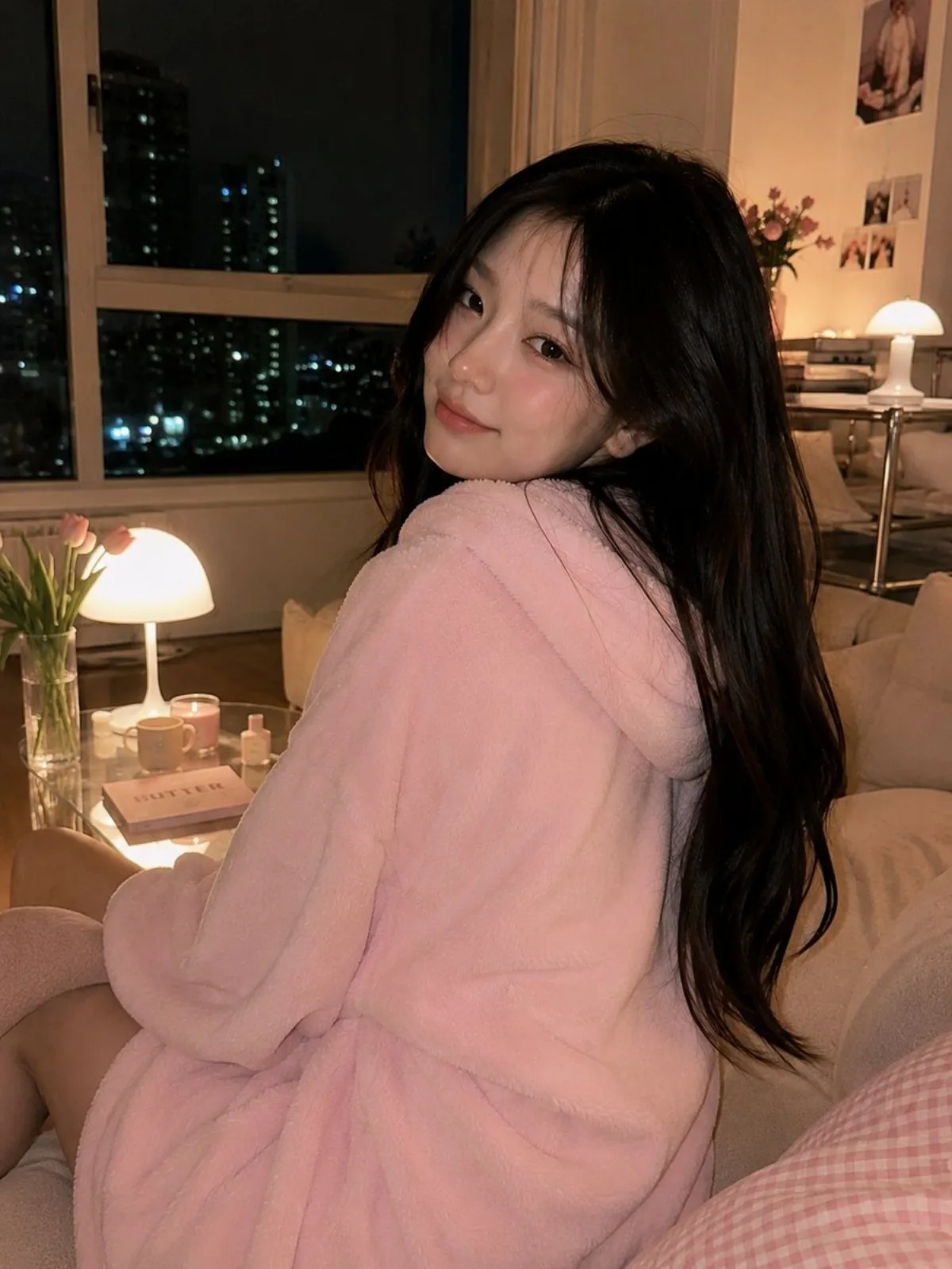 Cozy Korean Nighttime Living Room Portrait
