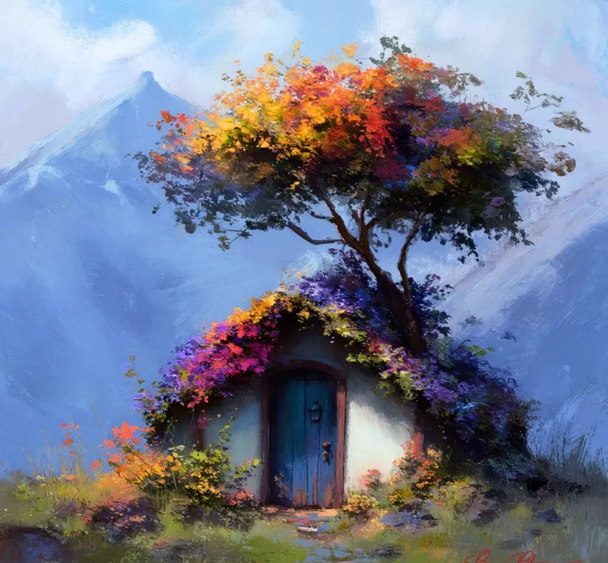 A Small House Made Of Flowers