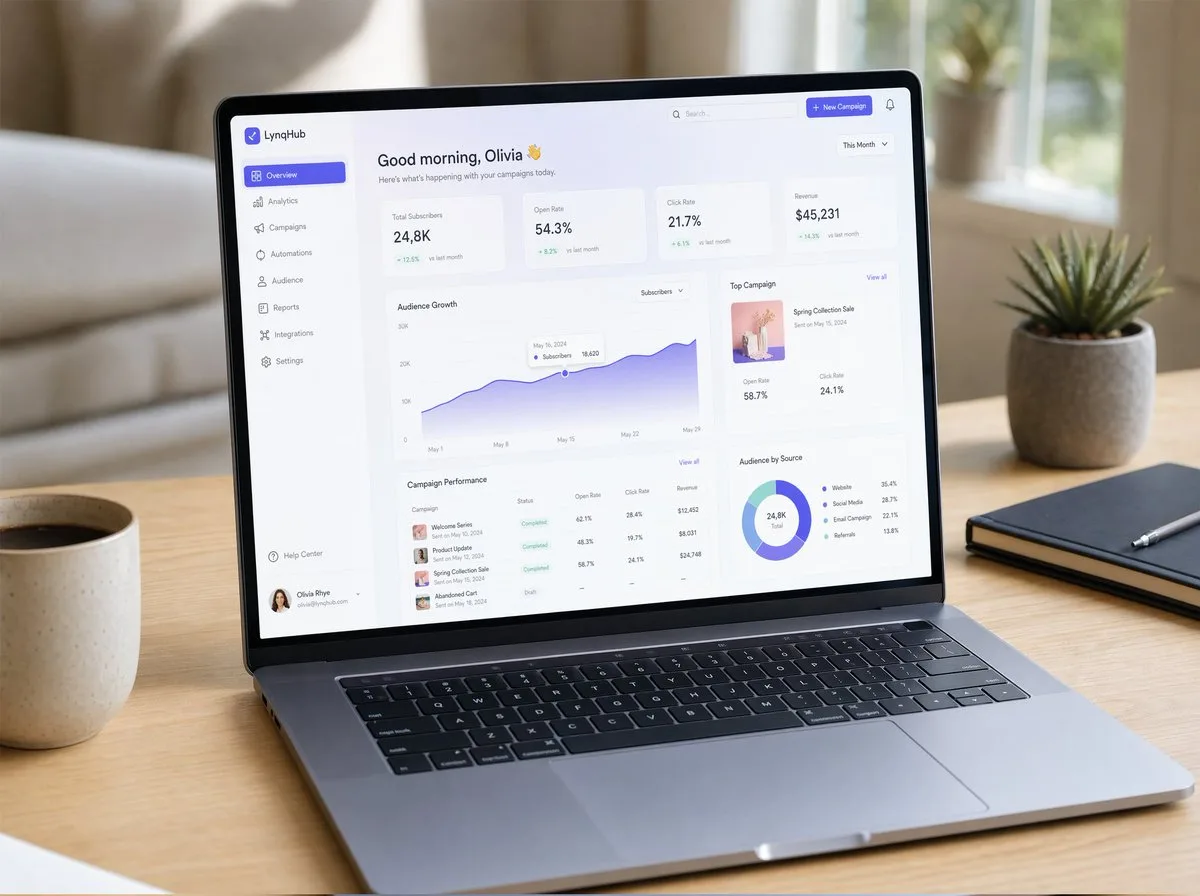 SaaS Dashboard on Modern Laptop - Editorial Style