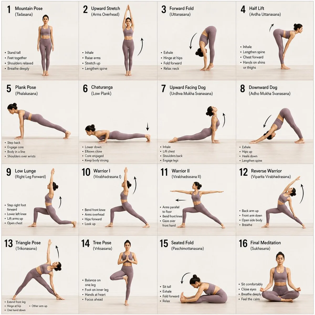 Refined 16-Panel Yoga Instructional Storyboard