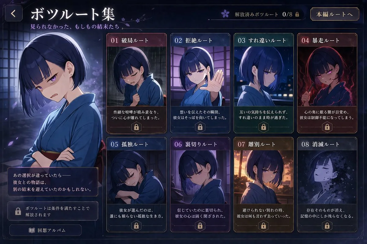 Visual Novel Rejected Routes UI - Curated Style
