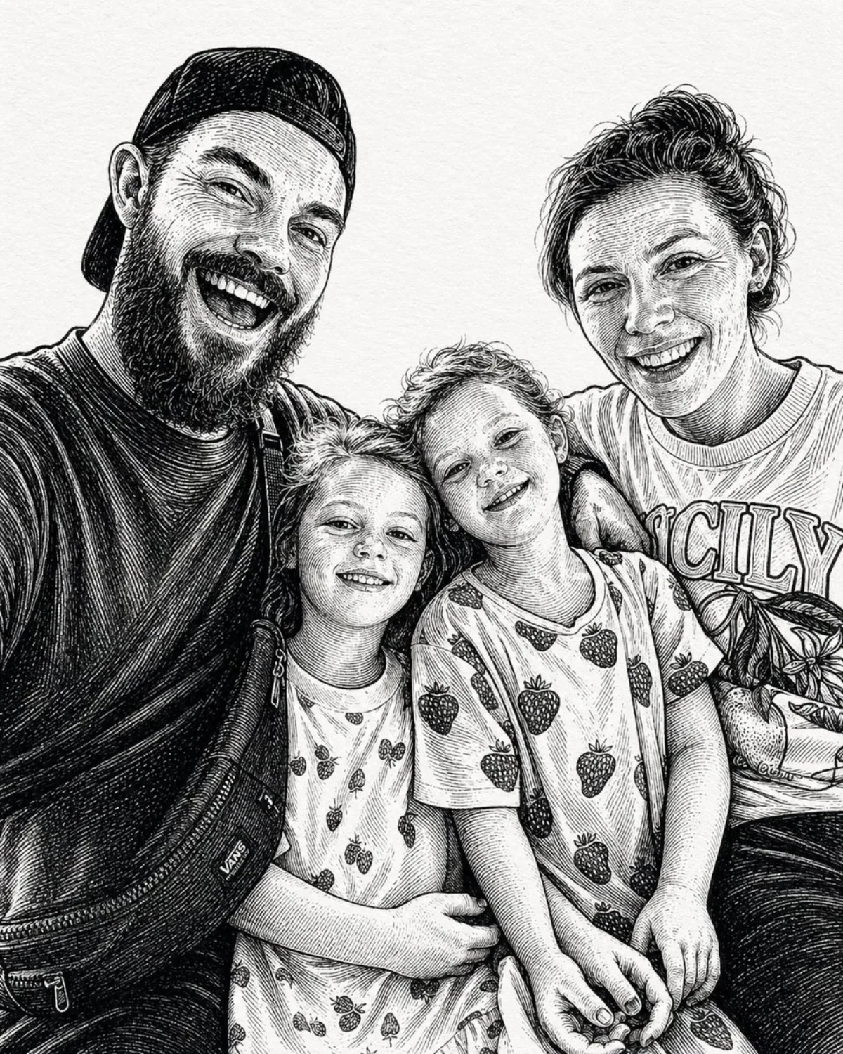 Ink-Etched Family Portrait