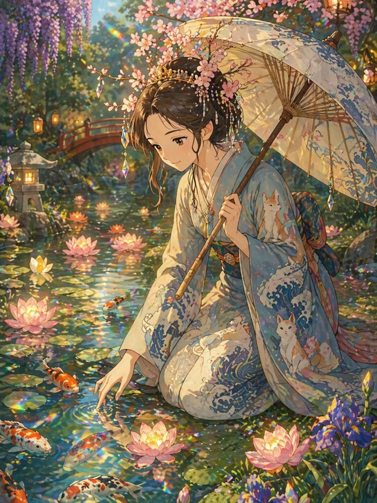 Ghibli Style Princess and Koi Pond: A Modern Take