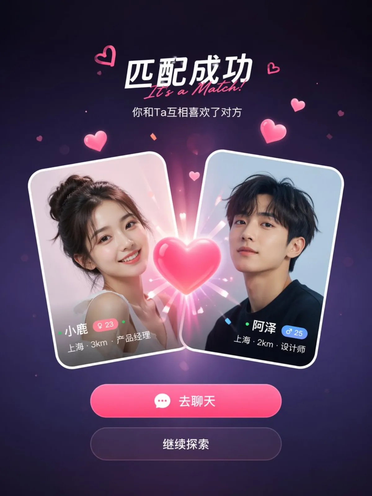 Stylized Dating App Match Success Screen