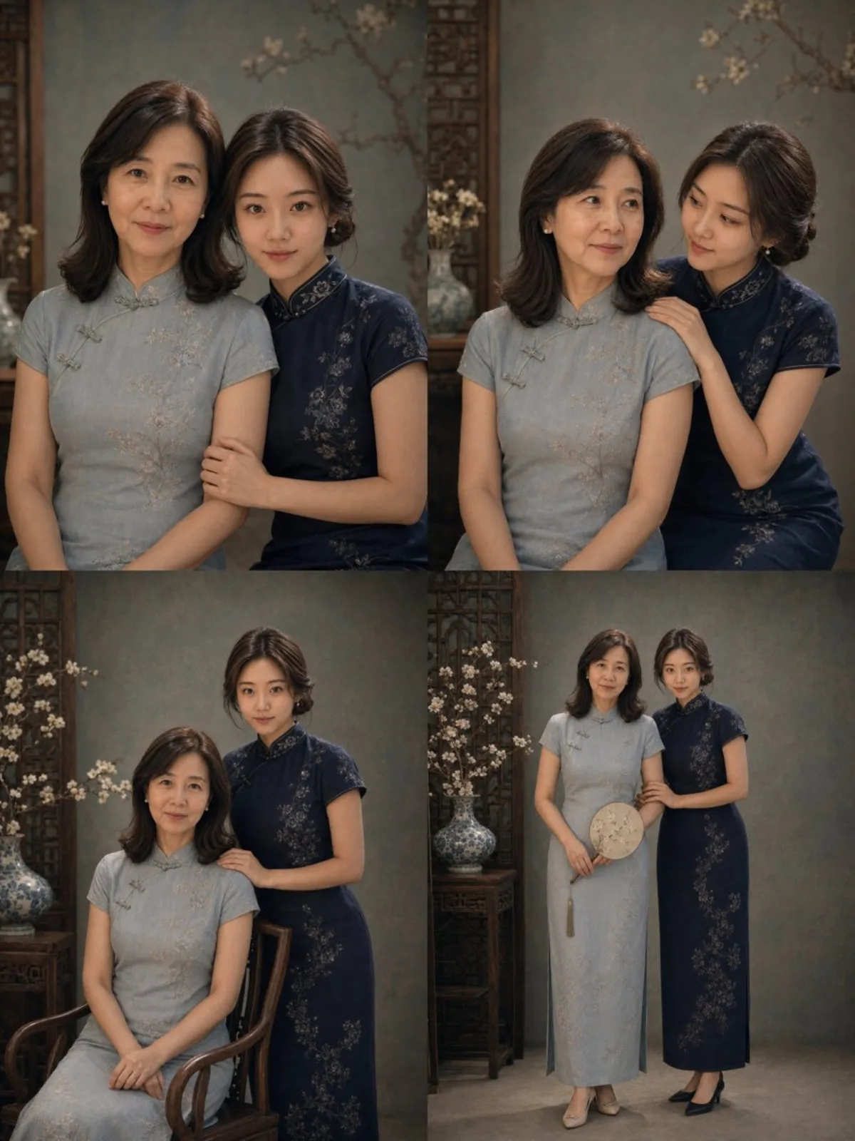 Retro Oriental Mother-Daughter Portrait Grid