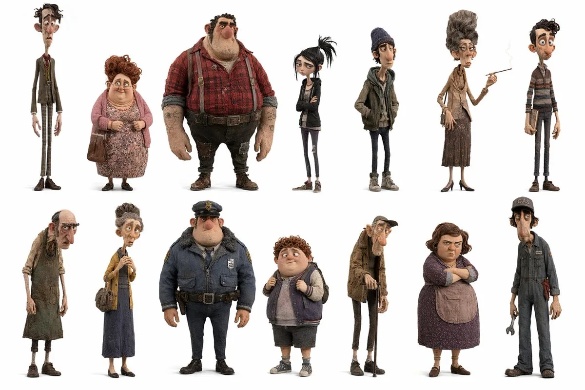 Whimsical Animated Townsfolk Lineup (Editorial)