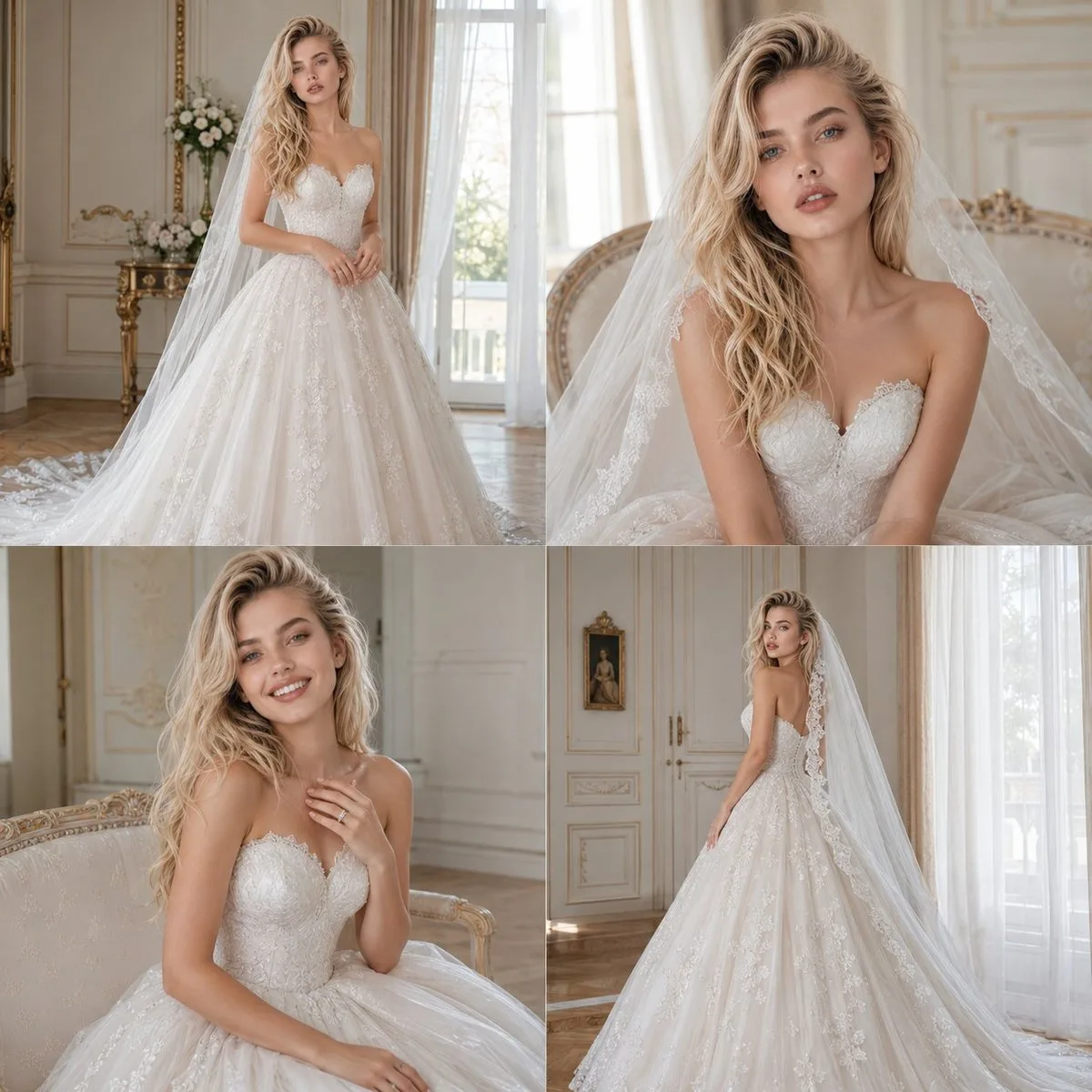 Bridal Photoshoot Grid with Consistent Face