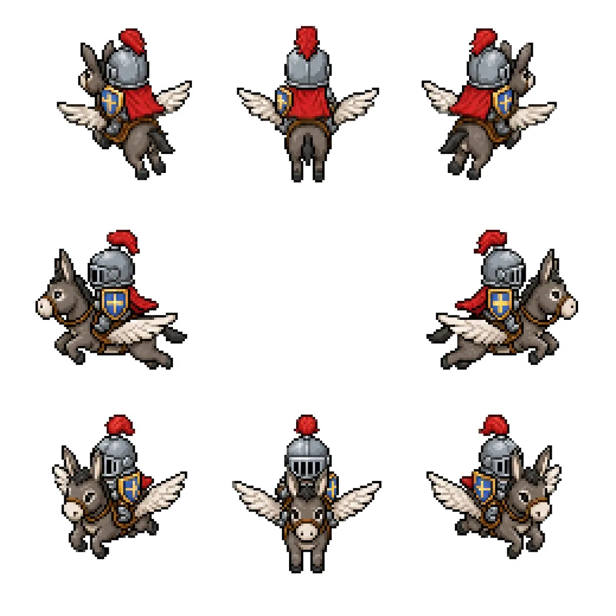 Winged Donkey Knight Sprite Sheet - Hero Style