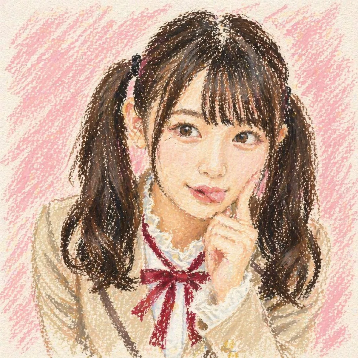 可爱油画棒女学生肖像