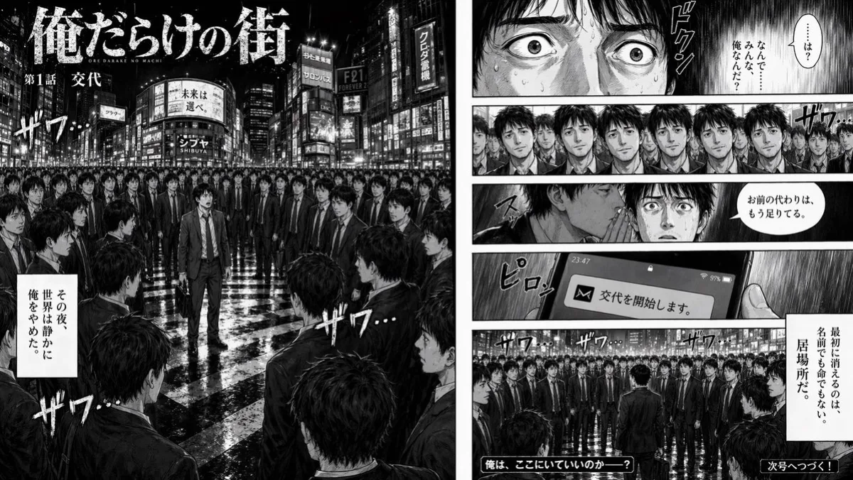 Hero Two-Page Psychological Thriller Manga Spread