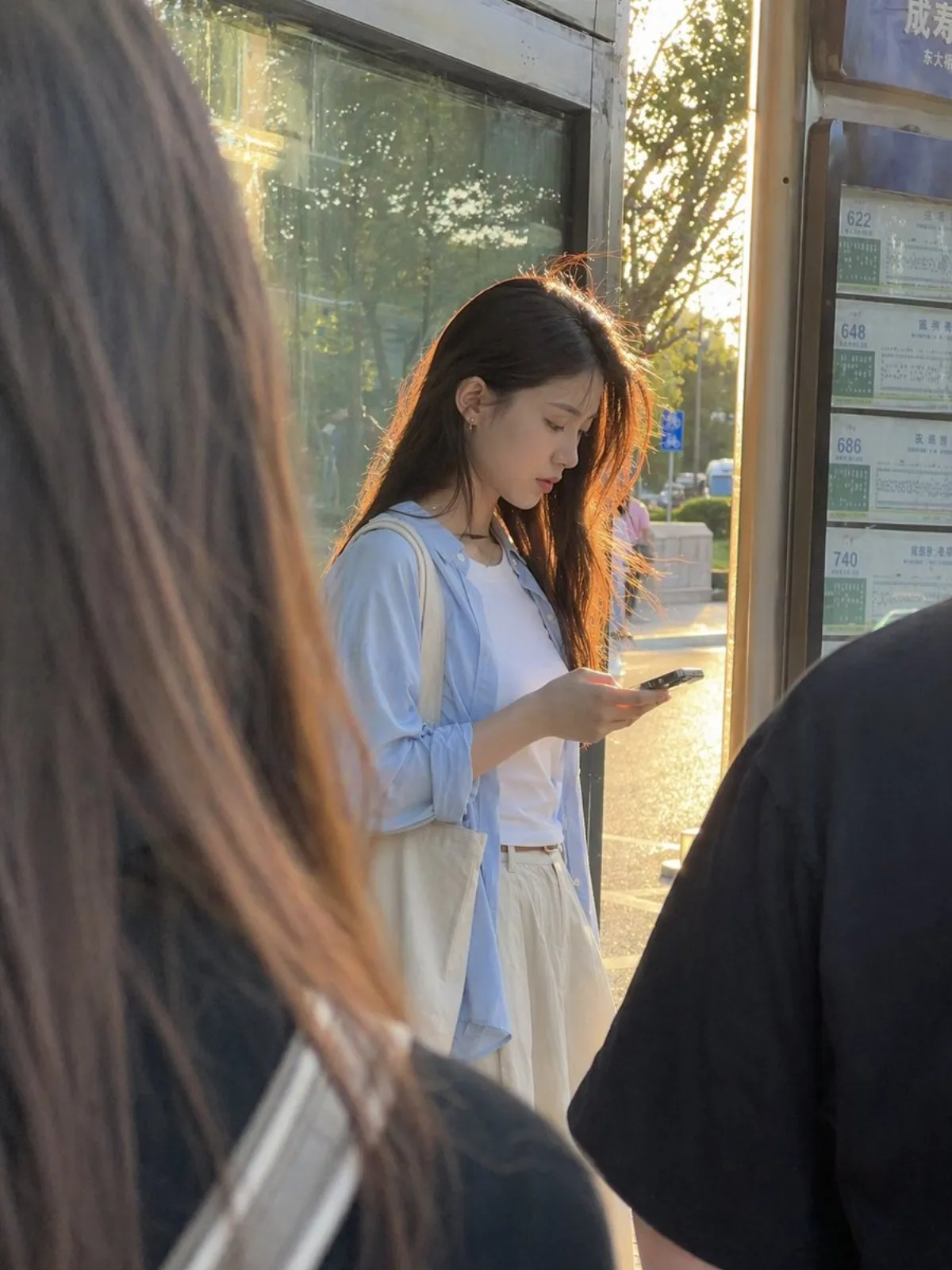 Golden Hour Bus Stop Candid: A Premium Take