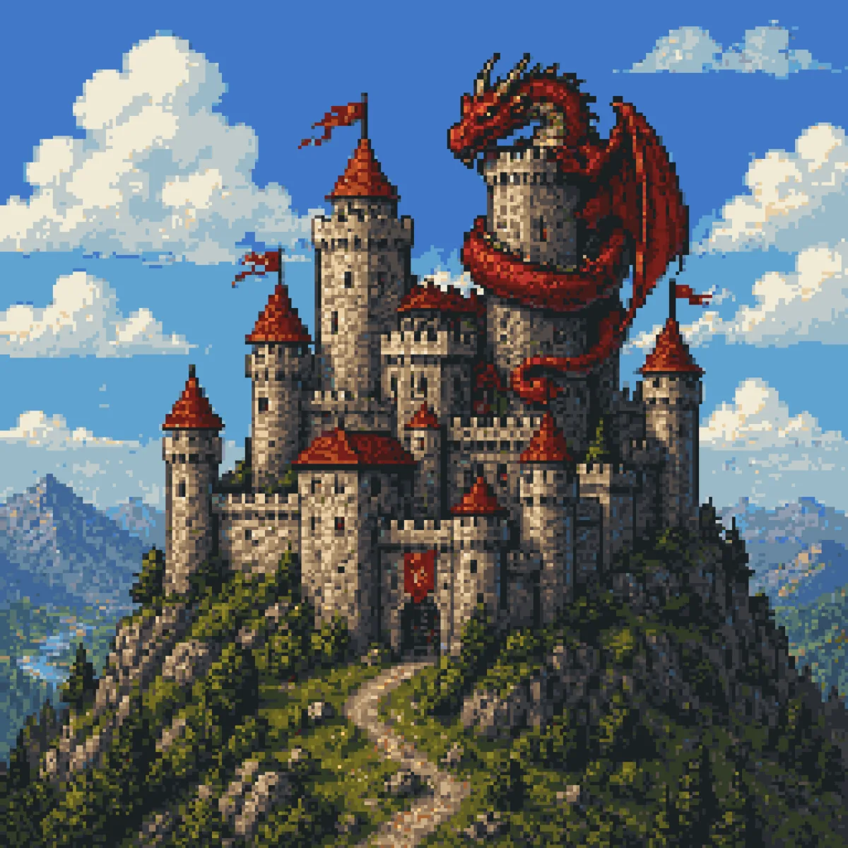 Pixel Art Dragon Castle (Curated)