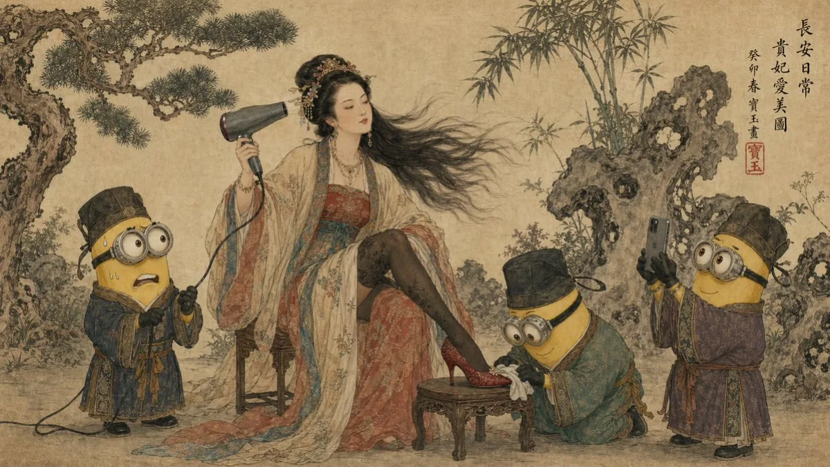 Tang Dynasty Queen &amp; Minions Gongbi Painting - Signature Style