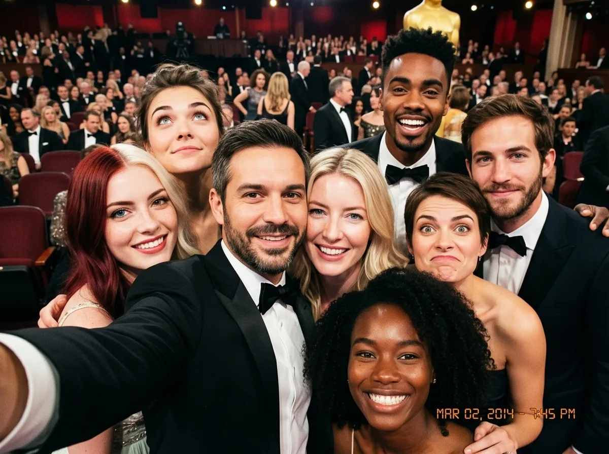Oscars selfie as choose your character screen