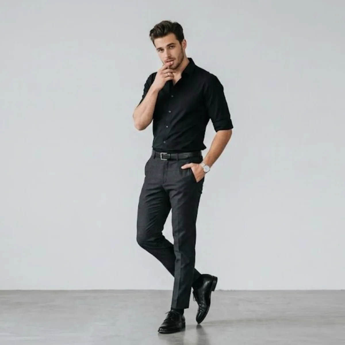 Stylish Young Man in Studio Fashion Portrait (Signature)