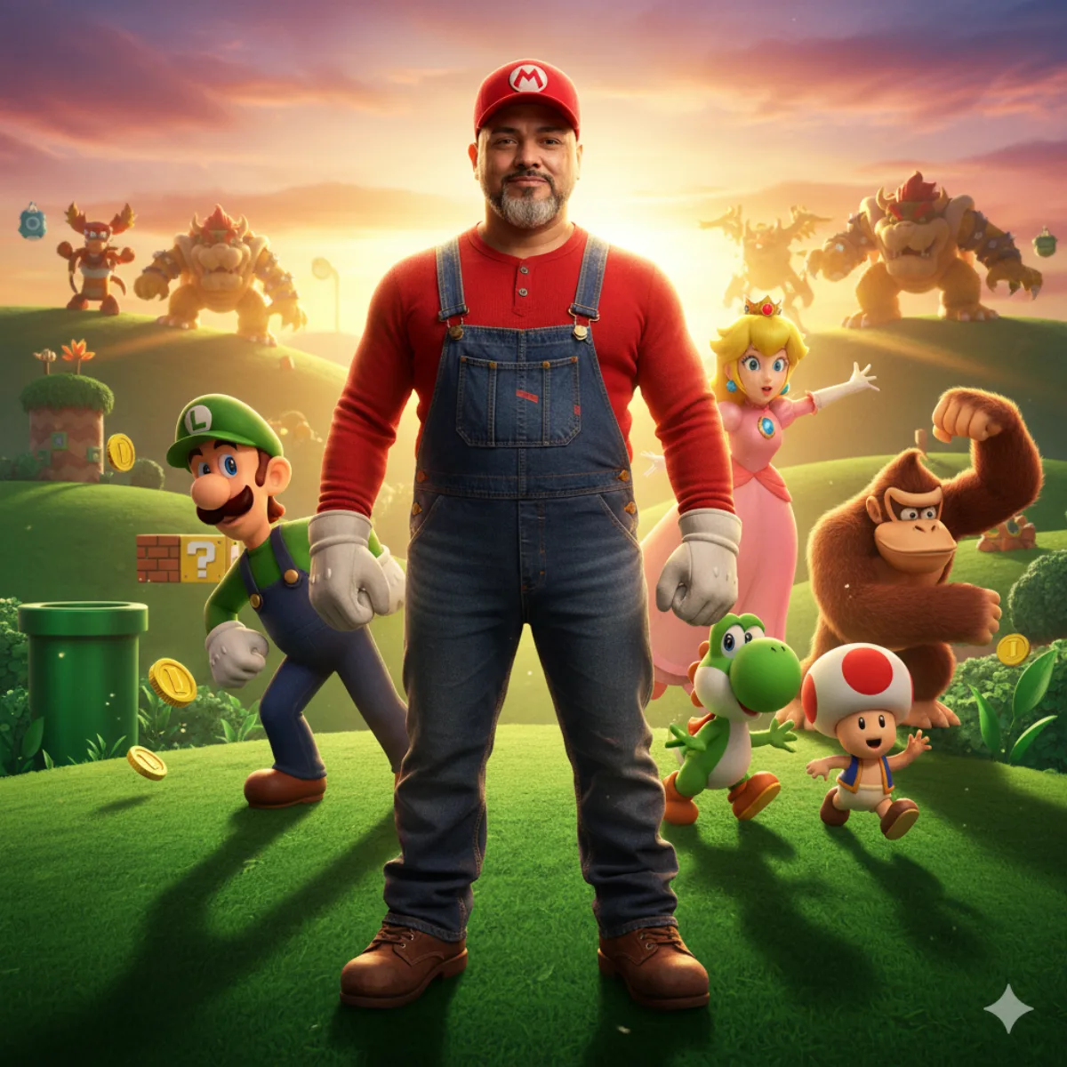 Stylized Cinematic Mario Bros Portrait with Humanized Mario