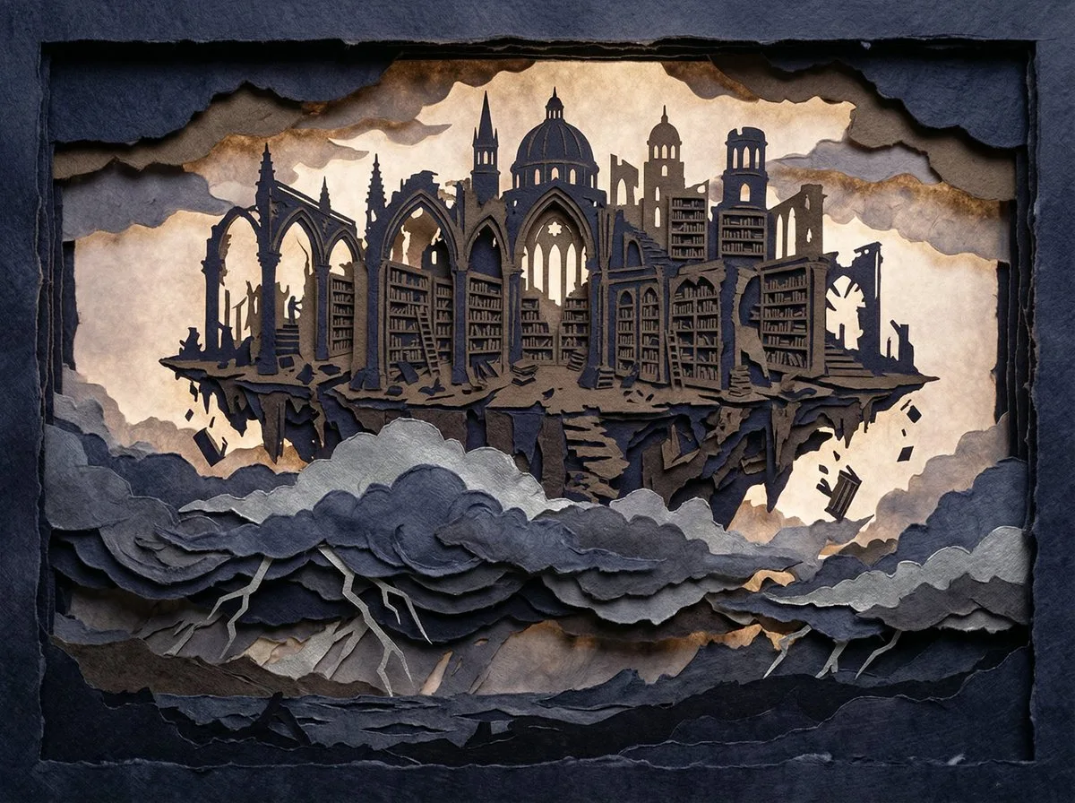 Crumbling Library Paper Cut Silhouette: A Editorial Take