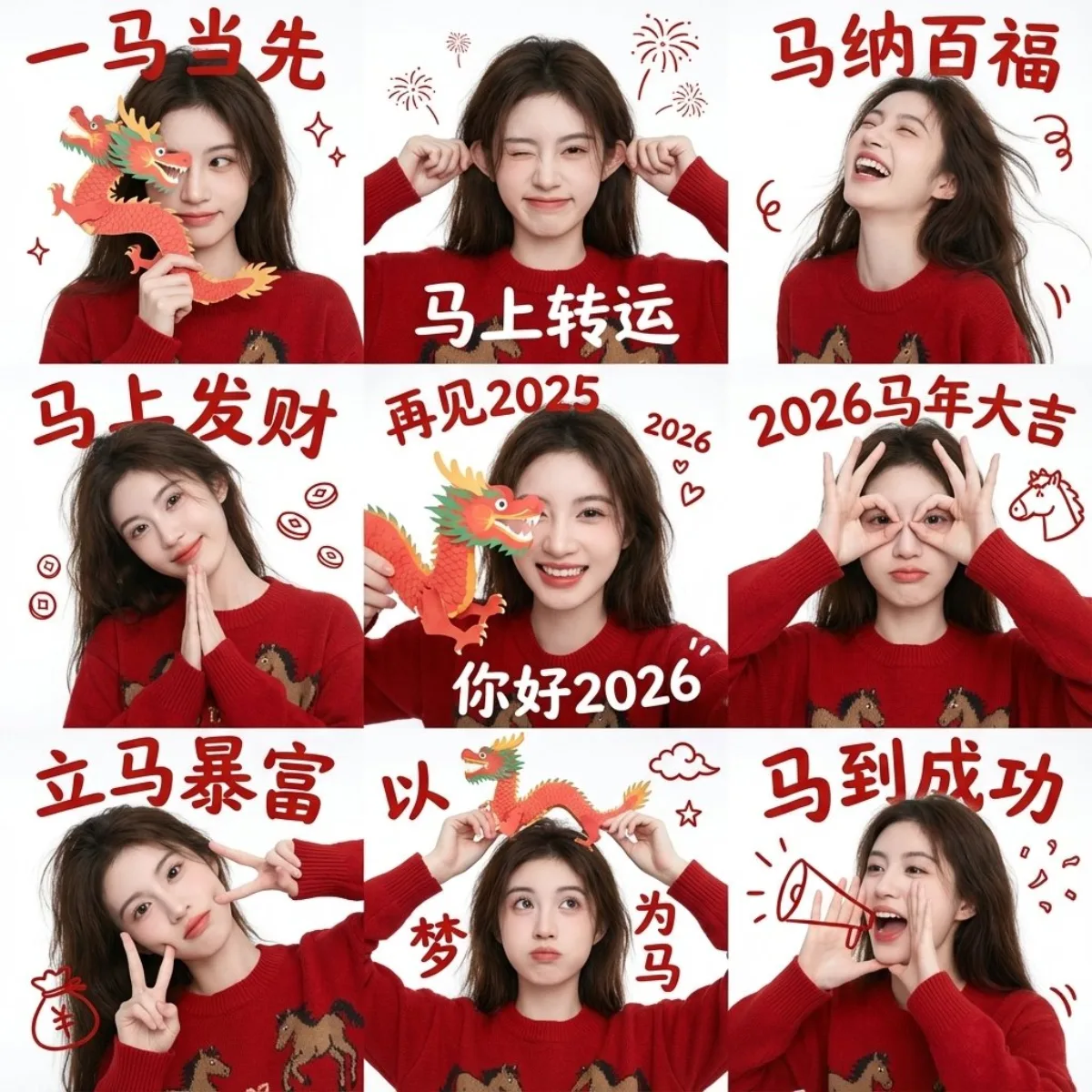 Year of the Horse Girl Nine-Grid Avatars