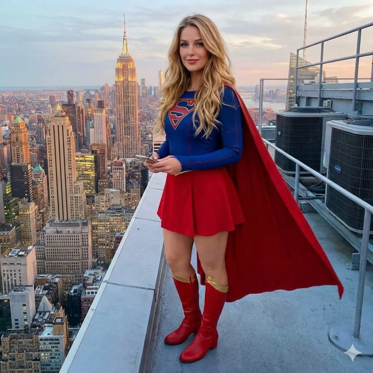 Supergirl on NYC Skyscraper Rooftop at Dusk: A Editorial Take
