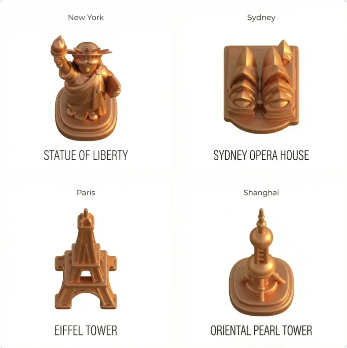 3D Toy-like Landmark Icon Set on White Background