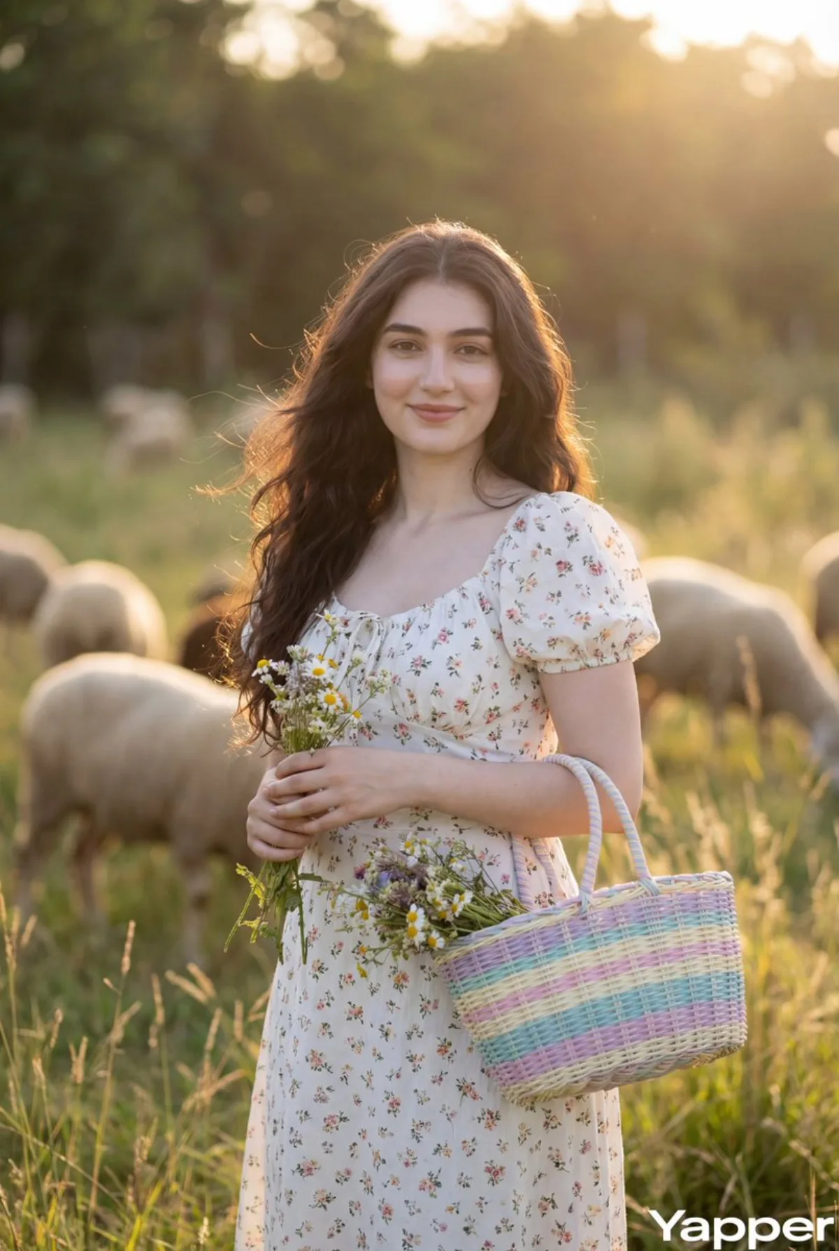 Cottagecore Portrait in Golden Hour Meadow: A Hero Take