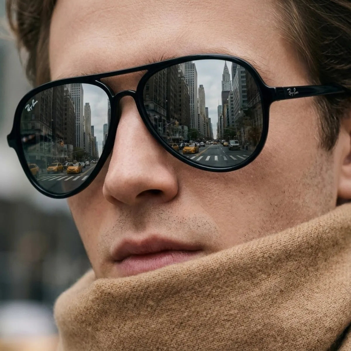 A Hero High-Fashion NYC Portrait with Ray-Ban Reflection
