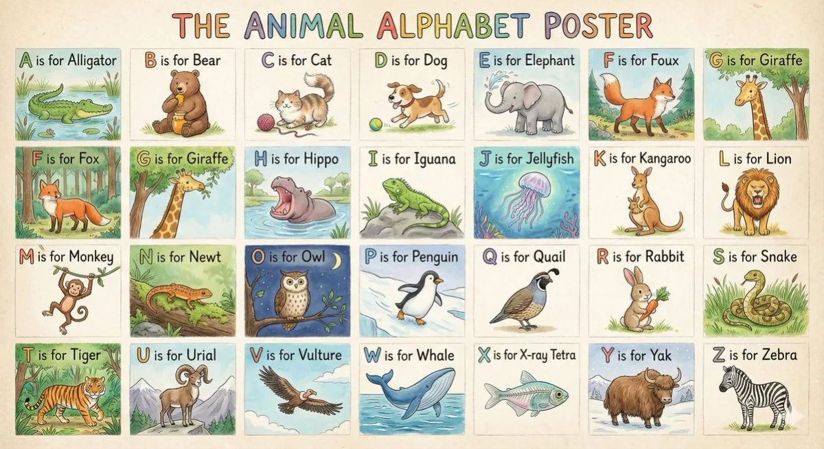 Alphabet Animal Poster A to Z