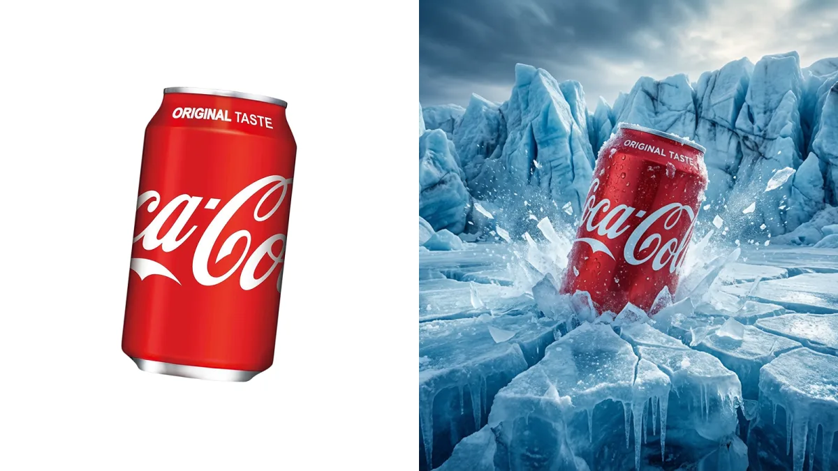 Studio-Grade Insert 1/3 of the product into a glacier, with dynamic composition