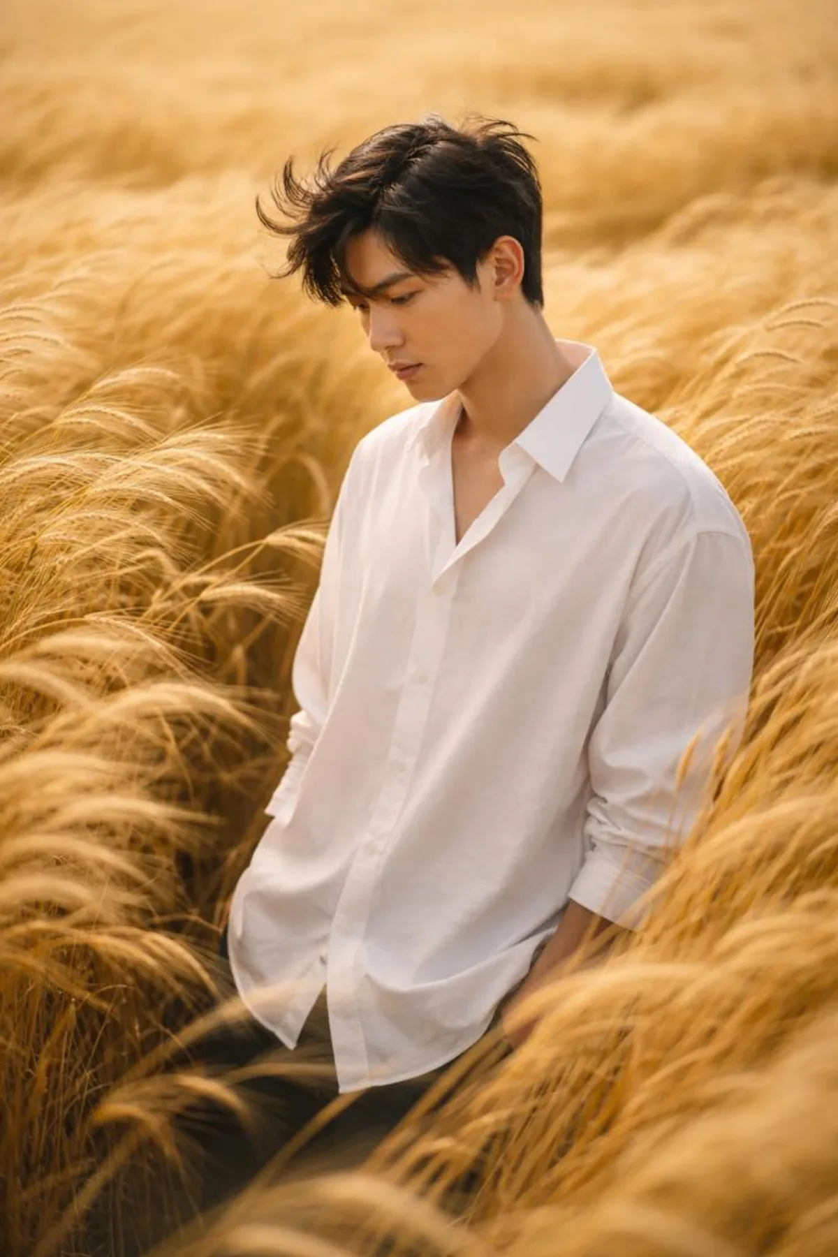 Golden Hour Wheat Field Editorial Portrait (Premium)