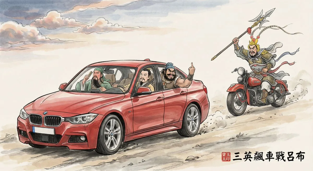 Three Heroes Racing Against Lü Bu