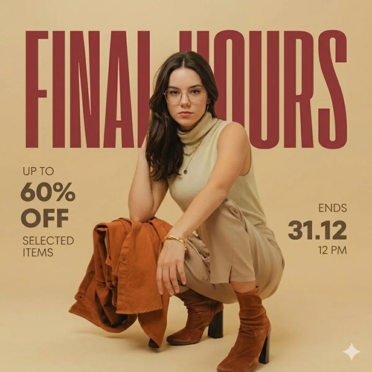 Curated Fashion Ad Poster: Beige Outfit, Editorial Style