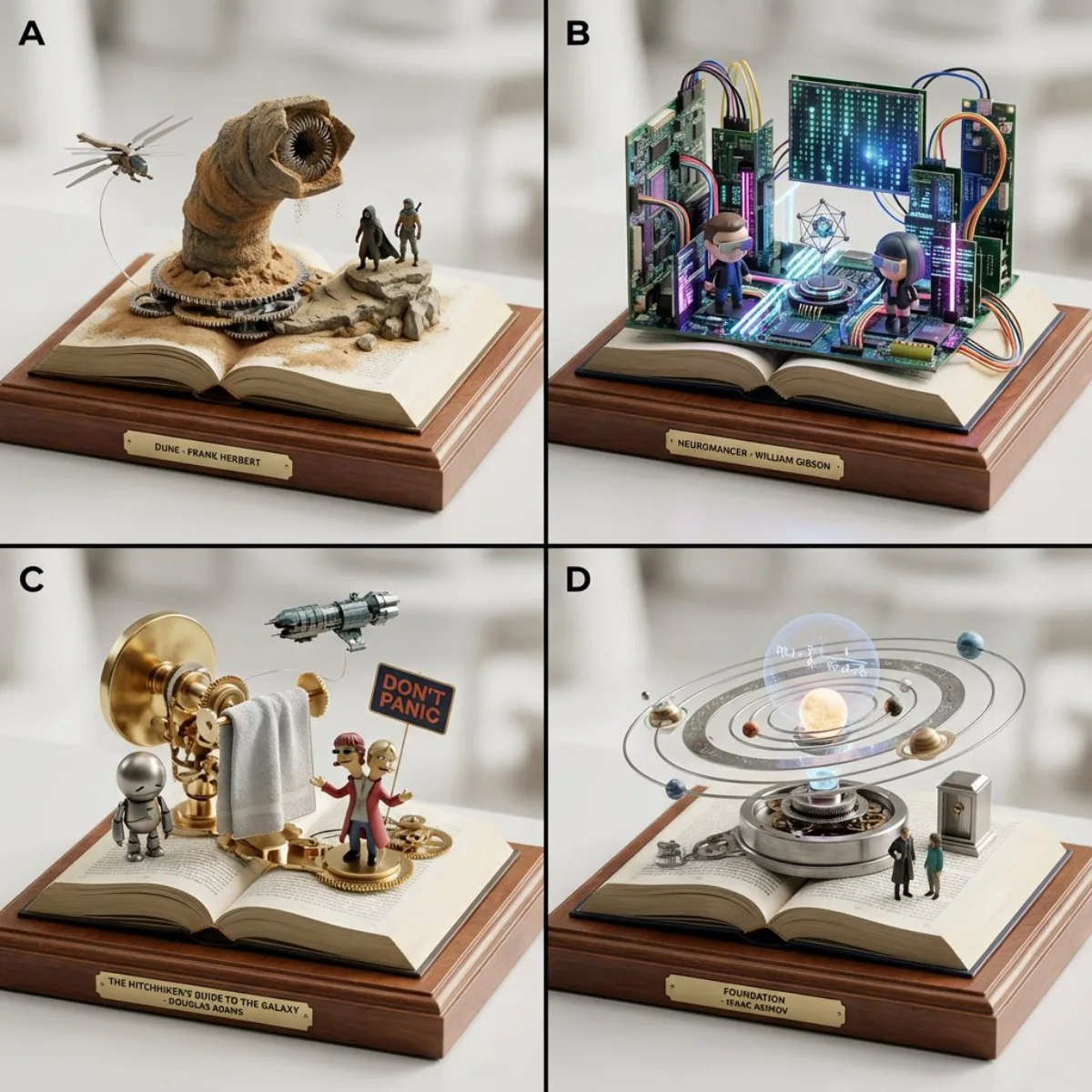 Sci-Fi Novel Material Sculpture Quartet