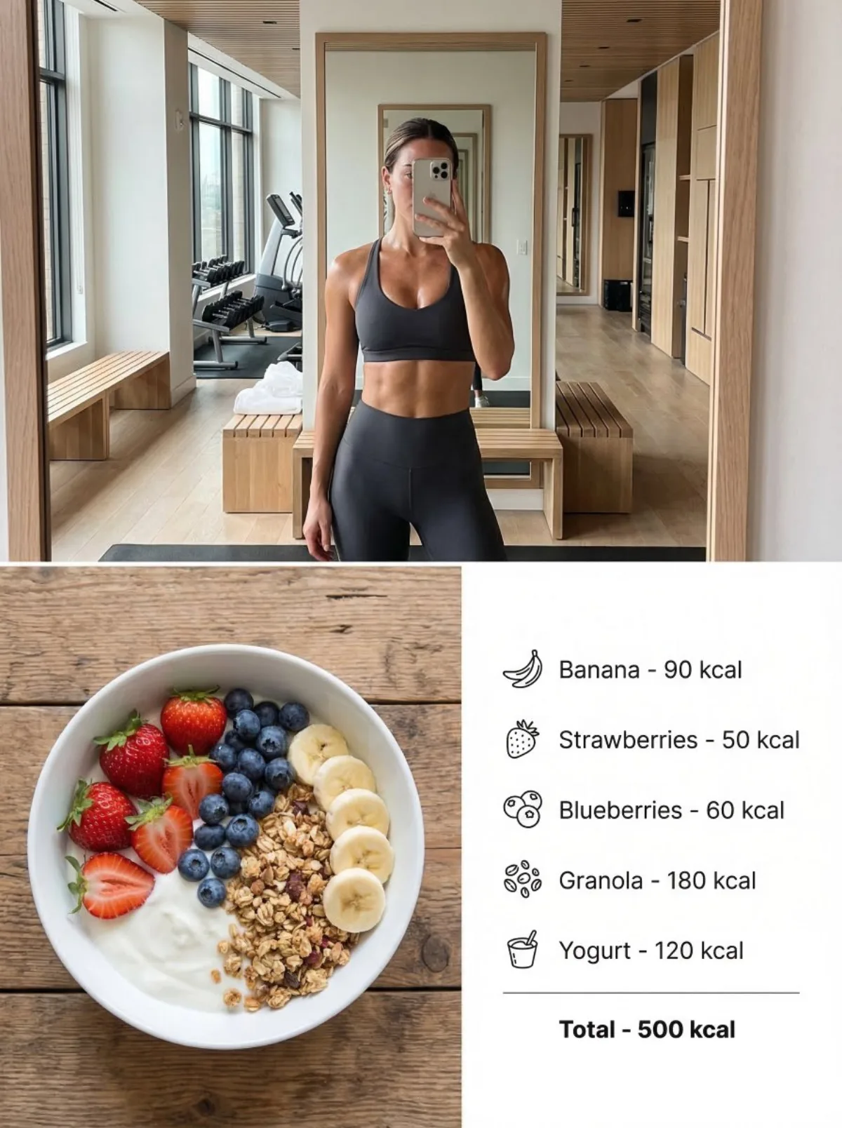Modern Lifestyle Split Poster: Gym Selfie & Healthy Food: A Crafted Take