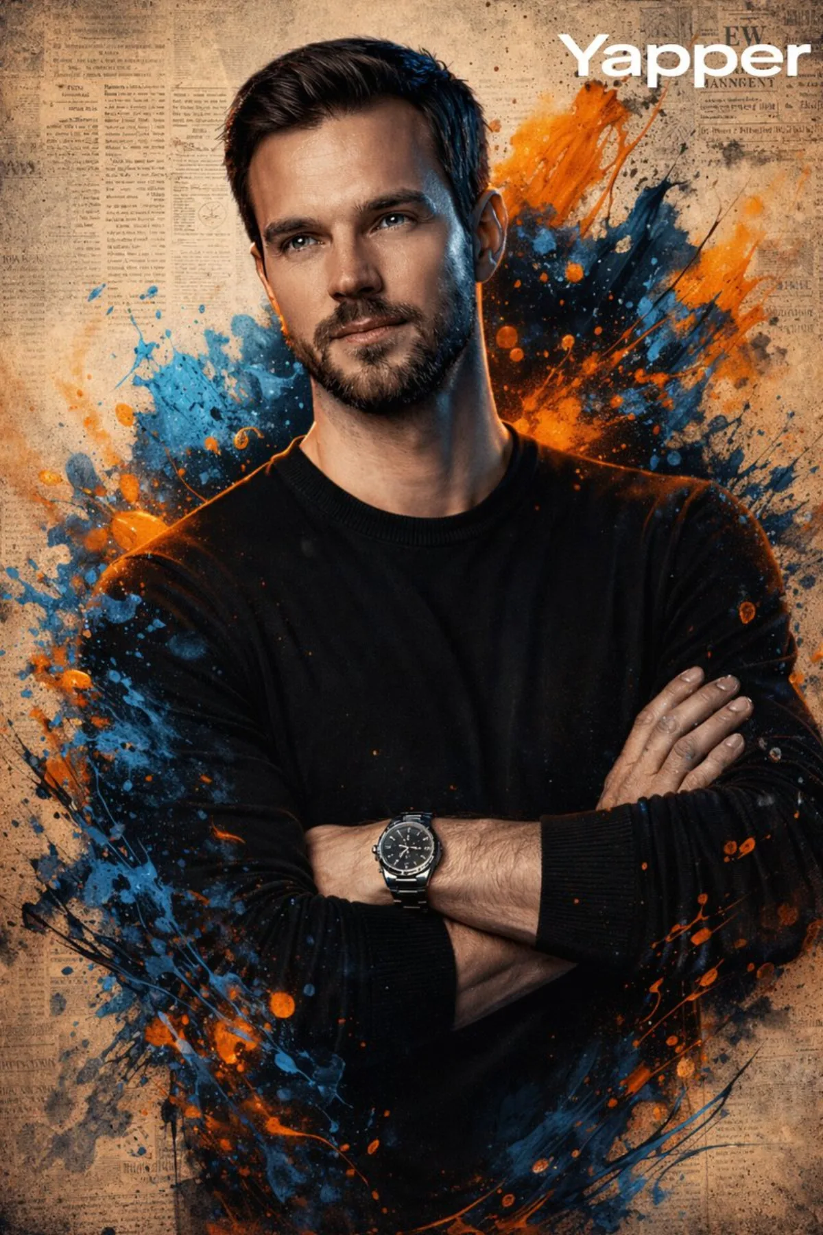 Illustrated Poster Portrait with Paint Splashes (Curated)