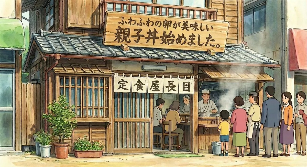 Menu image for fictional diner starting oyakodon