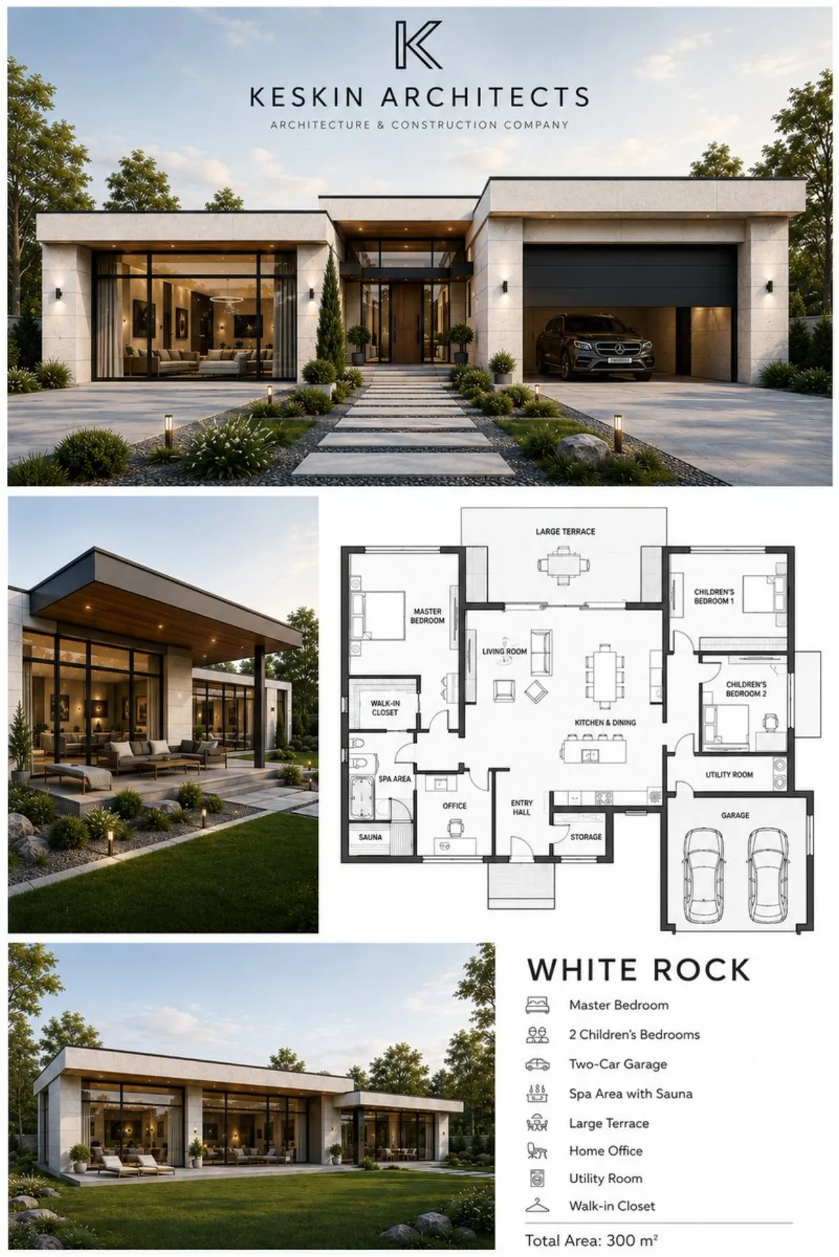 Modern Single Story Luxury House Architectural Presentation Board