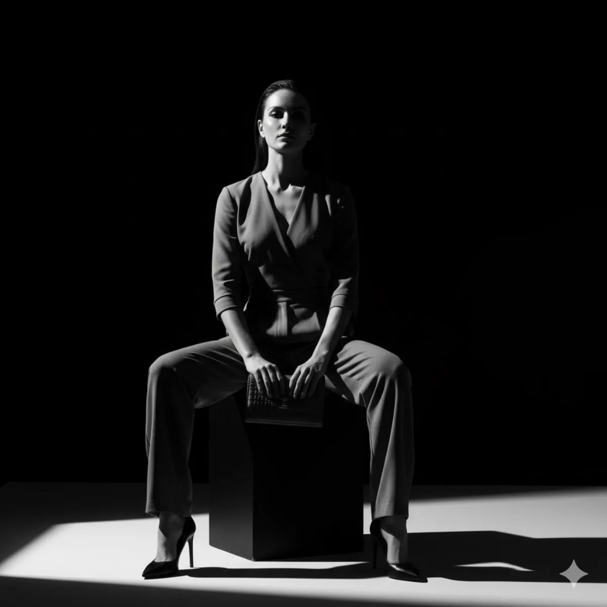Studio-Grade High-contrast black-and-white studio portrait