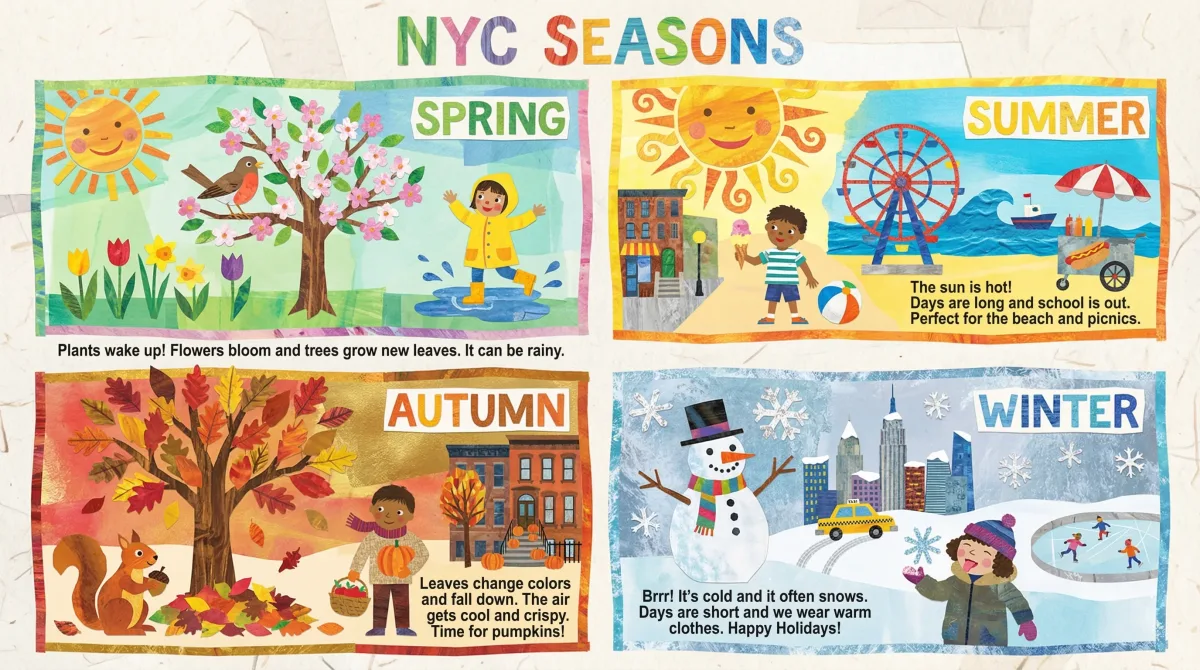 Eric Carle Style NYC Four Seasons Infographic (Editorial)